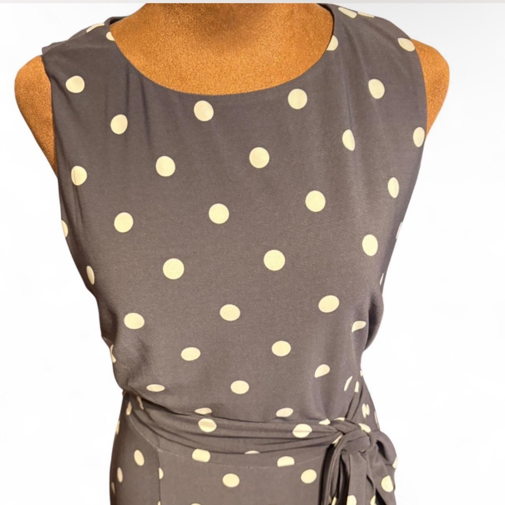 Anne Klein Gray and White Polka Dot Midi Dress - Picture 3 of 8